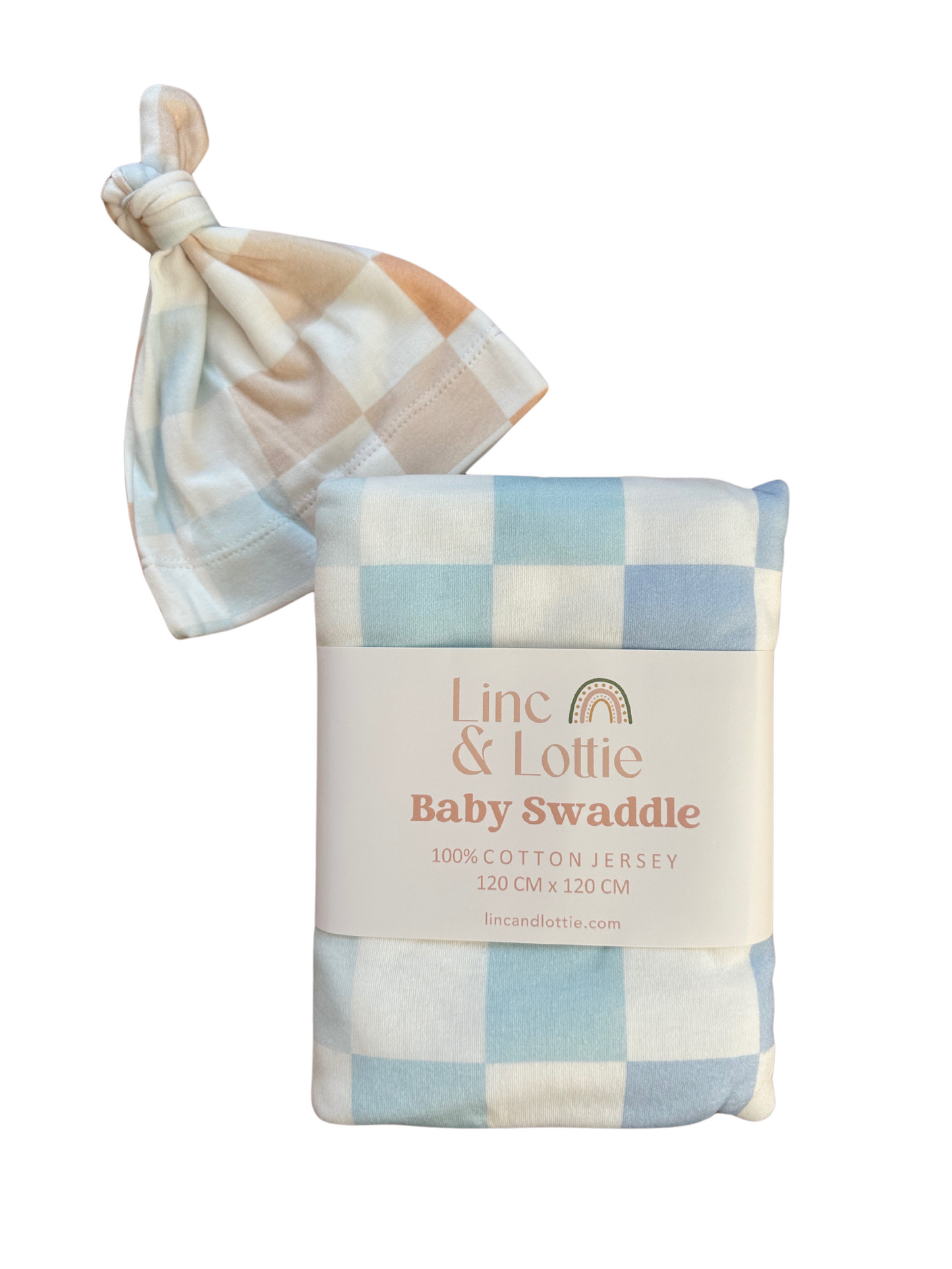 Cotton Jersey Wrap and beanie set |  Blue check